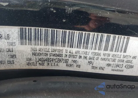 2000 Jeep Grand Cherokee Laredo z USA, uszkodzony, nr VIN 1J4GW48S4YC207182